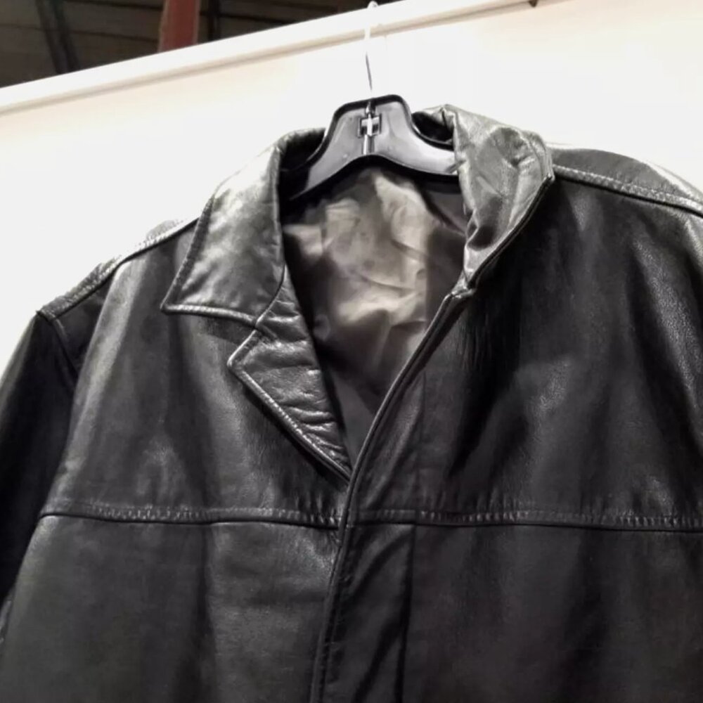 Vintage Y2K Banana Republic Leather Jacket L Blazer Men’s Moto Western Trench - Picture 4 of 10
